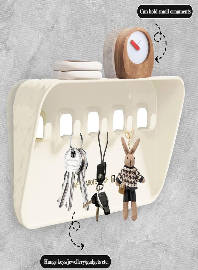 Mforall Key Holder Key Holder with Key Hooks Key Organiser Wall Storage Shelf Wall Mounting for Keys Hooks for Home, Office, Kitchen, Bathroom, Bedroom, Living Room 5 Hook (White) - Image 2